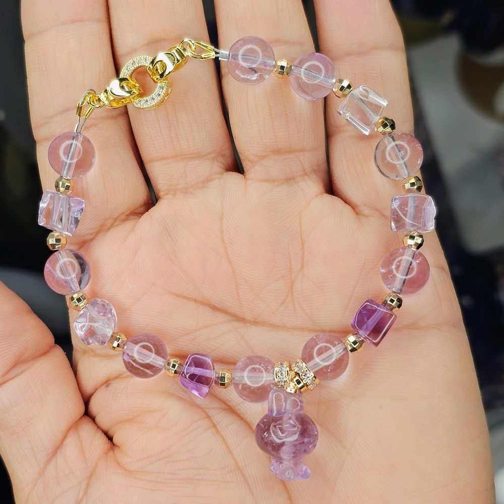 NEW MY MELODY high Quality Lacender AMETHYST Beaded Bracelet w/gold hardware
